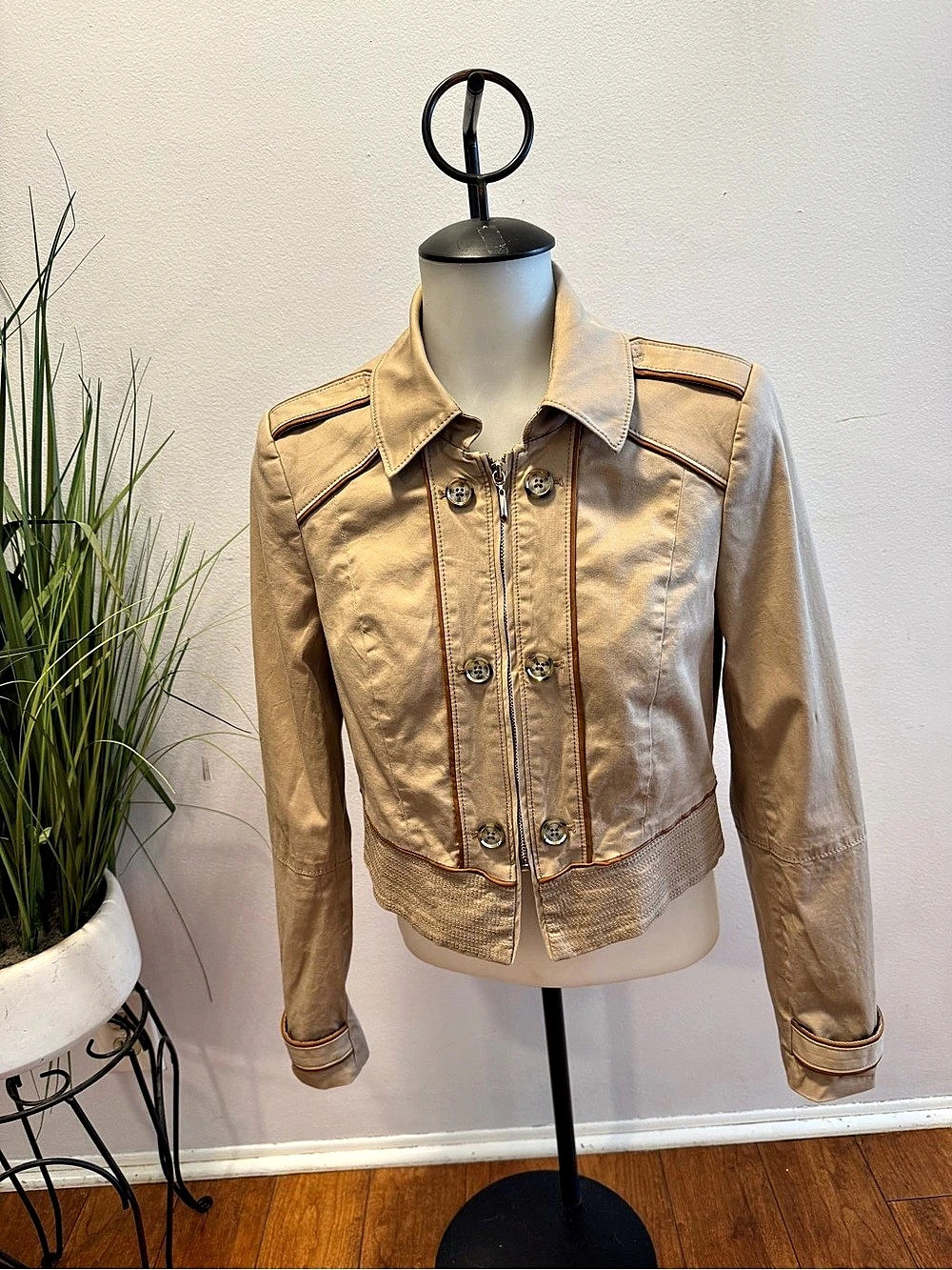 White House Black Market. Khaki cropped military jacket